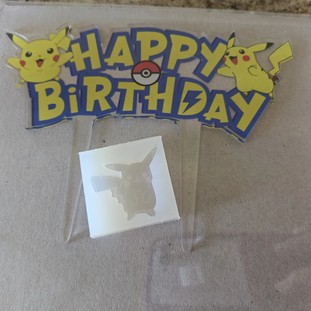 Pikachu Happy Birthday Cake Topper & Mold - Blue and Yellow